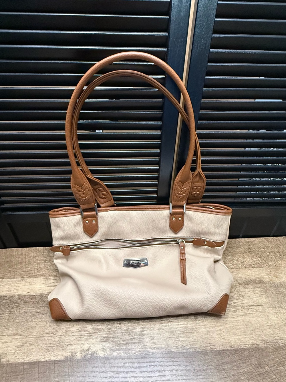 Stylish Cream Tote Bag with Tan Accents